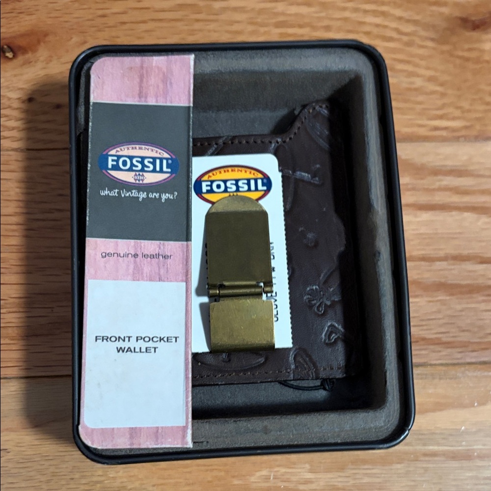 Fossil Brown Leather front pocket Money Clip Wallet
